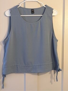 Dusty Blue Sleeveless Tie-Hem Tank